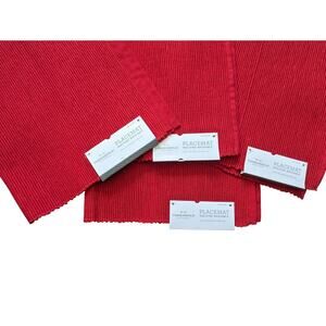 4 NWT Threshold Placemat Machine Washable 14X19in Cotton Red Metallic Christmas